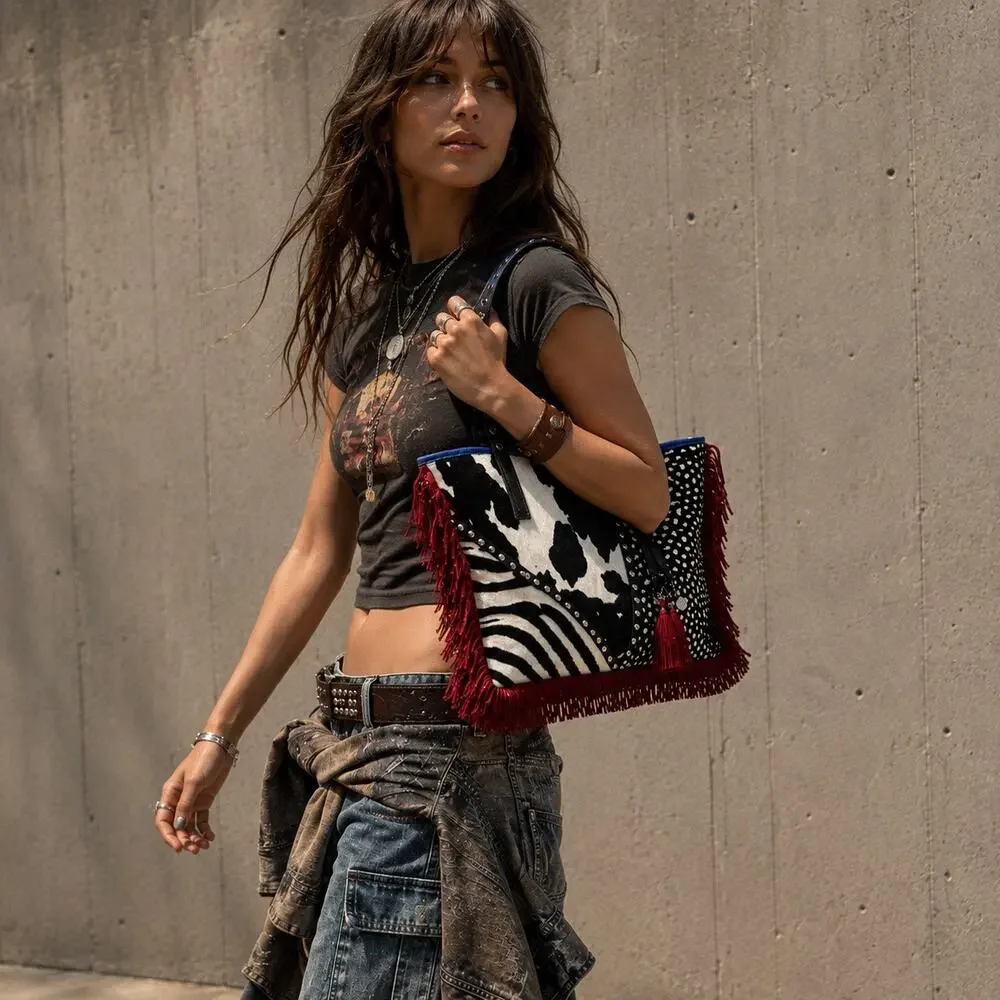 Asia Belluchi Made in Italy Leather & Calf Hair Fringe Tote Bag